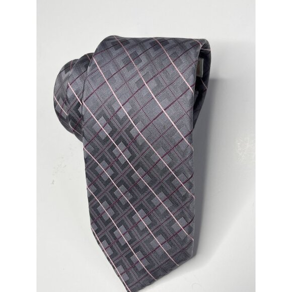 Michael Kors Men’s Gray Pink Purple Plaid Silk Tie - Picture 4 of 11